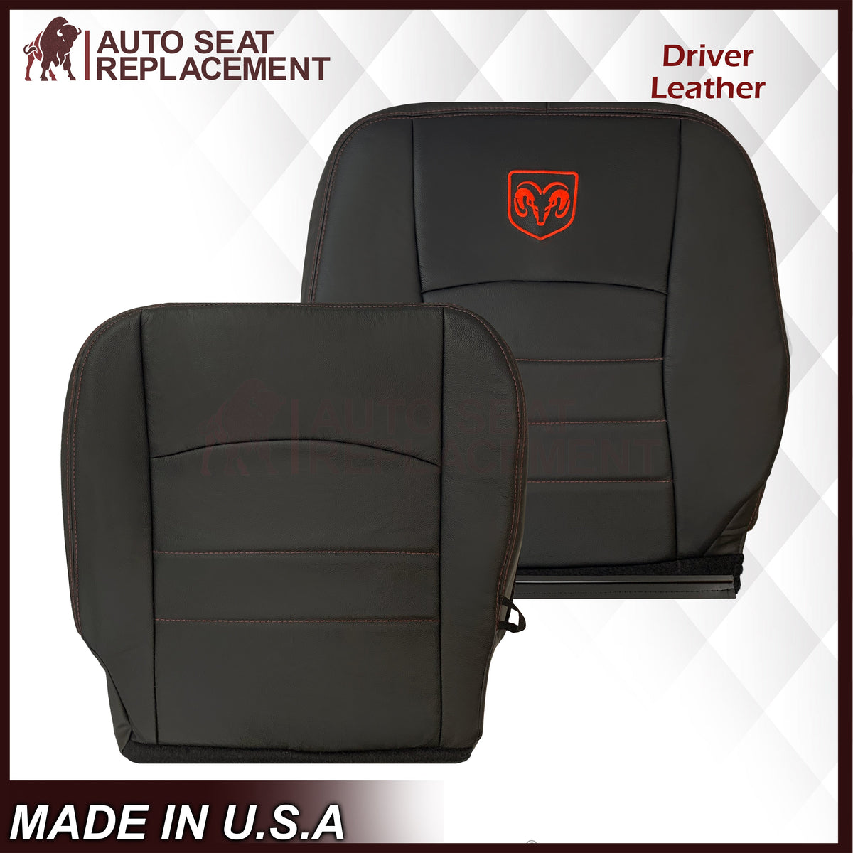2009 - 2012 Dodge Ram 1500 2500 3500 Laramie Bottom Or Top Replacement Custom Made Seat Cover in Dark Slate (Dark Gray) With Perforated Inserts : Red Logo & Stitching