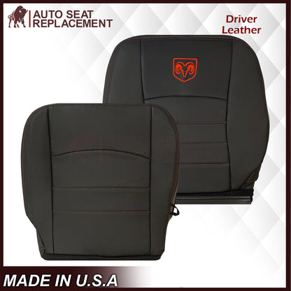 2009 - 2012 Dodge Ram 1500 2500 3500 Laramie Bottom Or Top Replacement Custom Made Seat Cover in Dark Slate (Dark Gray) With Perforated Inserts : Red Logo & Stitching