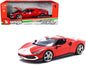 Ferrari 296 GTB Assetto Fiorano Red with White Stripes "Race + Play" Series 1/18 Diecast Model Car by Bburago  free shipping USA