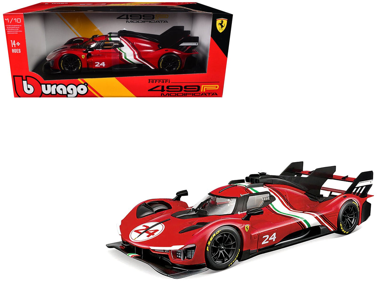 Ferrari 499P Modificata #24 Red with Italian Flag Stripes "Racing" Series 1/18 Diecast Model Car by Bburago  free shipping USA