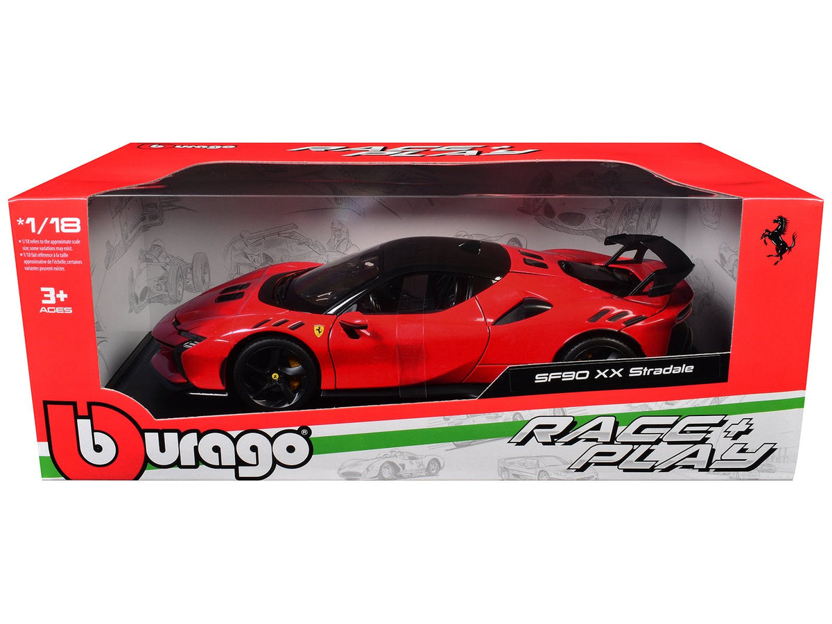 Ferrari SF90 XX Stradale Red with Black Top "Race + Play" Series 1/18 Diecast Model Car by Bburago  free shipping USA