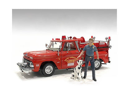 "Firefighters" Fire Dog Training Figures (Trainer and Dog) for 1/18 Scale Models by American Diorama  free shipping USA