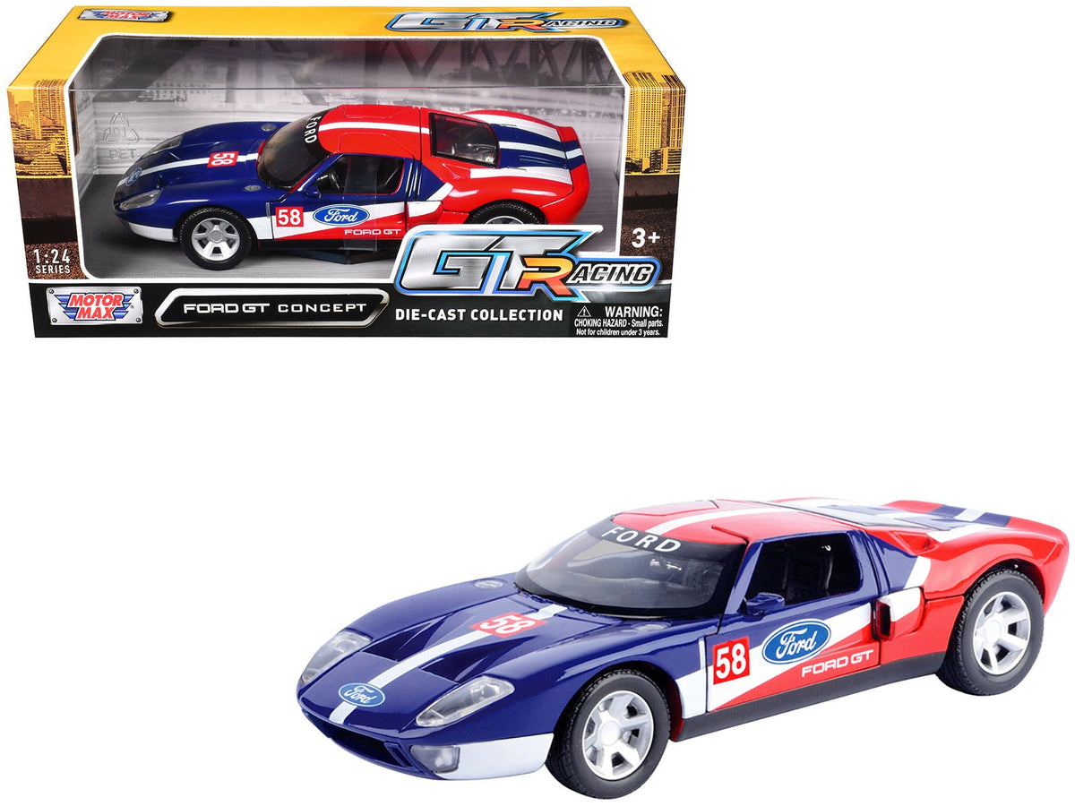 Ford GT Concept #58 Blue and Red with White Stripes "GT Racing" Series 1/24 Diecast Model Car by Motormax  free shipping USA