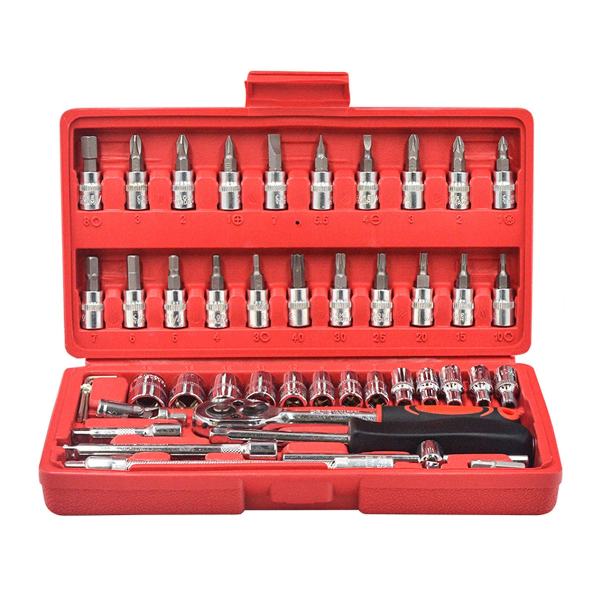 46pcs 1/4” Drive Ratchet Socket Wrench Set Travel Mechanic Tool Kit