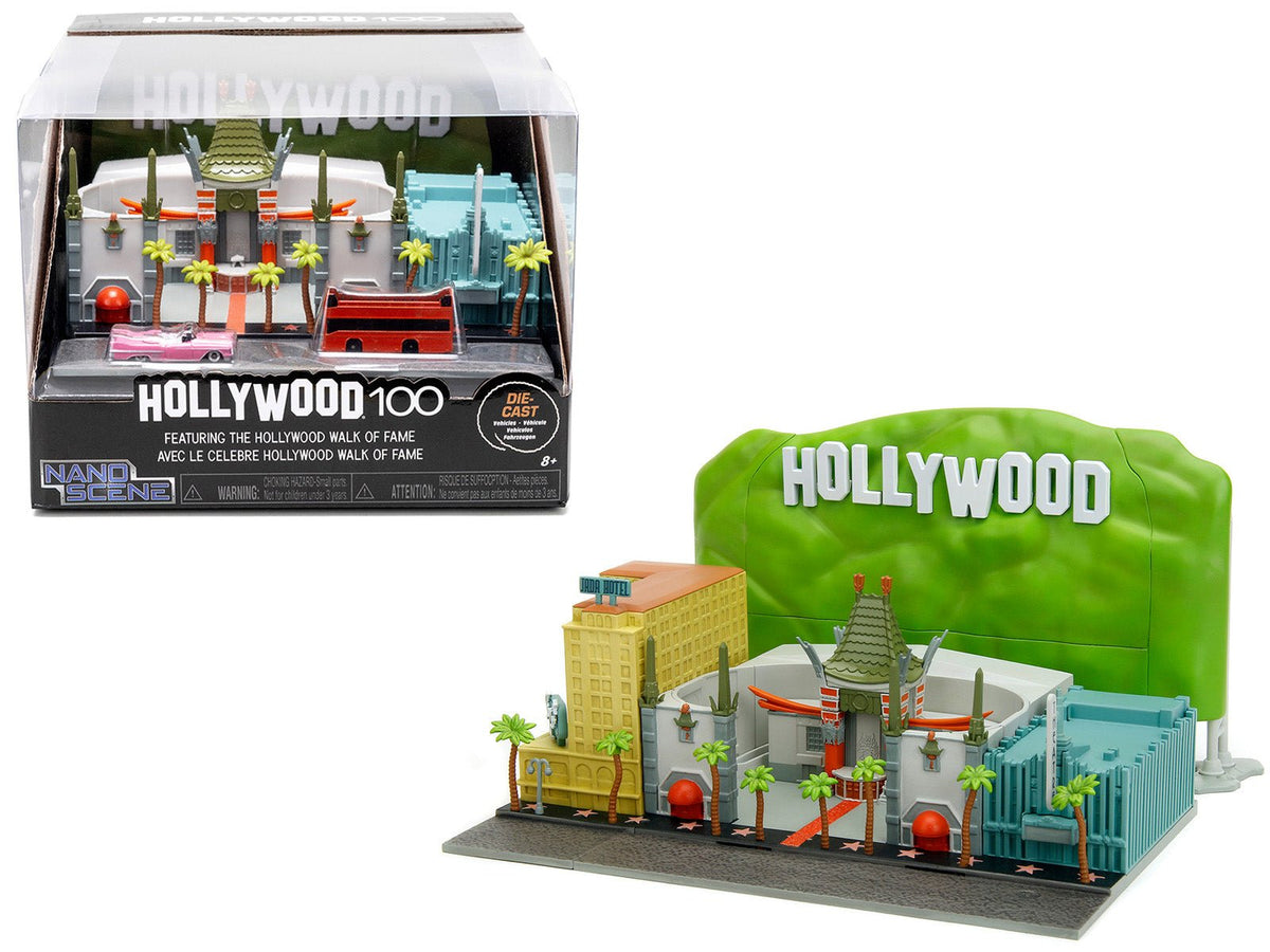 "Hollywood 100" Walk of Fame Diorama with Pink Convertible and Double-Decker Bus "Nano Scene" Series model by Jada  free shipping USA
