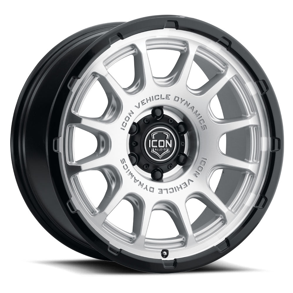 ICON Alloys Rancho Silver Machined W/ Gloss Black Lip 20 X 9 / 6 X 135 16mm Offset 5.625" BS