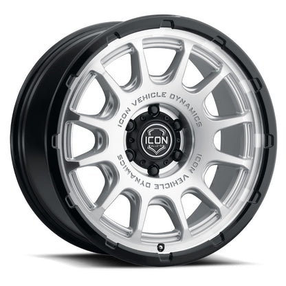 ICON Alloys Rancho Silver Machined W/ Gloss Black Lip 20 X 9 / 6 X 135 16mm Offset 5.625" BS