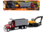 International Lonestar Dump Truck Red and Tracked Excavator Yellow with Flatbed Trailer "Long Haul Truckers" Series 1/43 Diecast Model by New Ray  free shipping USA