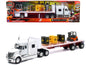 International Lonestar Flatbed Truck White with 6 Toxic Barrels 3 Pallets and Forklift "Long Haul Trucker" Series 1/32 Diecast Model by New Ray  free shipping USA