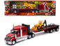International Lonestar Truck with Flatbed Trailer Red Metallic with Front Loader and Rocks "Long Haul Truckers" Series 1/32 Diecast Model by New Ray  free shipping USA