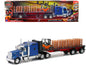 Kenworth W900 Truck with Flatbed Trailer Blue with Forklift and Pallets "Long Haul Truckers" Series 1/32 Diecast Model by New Ray  free shipping USA