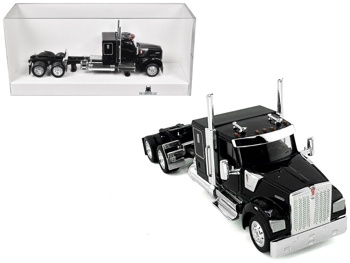 Kenworth W990 with Flat Top Sleeper Cab Black 1/87 (HO) Plastic Model Car by HO Logistics  free shipping USA