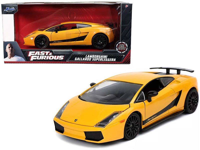 Lamborghini Gallardo Superleggera Yellow with Black Stripes "Fast & Furious" Movie 1/24 Diecast Model Car by Jada  free shipping USA