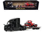 Mack Anthem Sleeper and Landoll 440B-50CA Traveling Axle Trailer Black with Mack B-61 Day Cab Load Red "Mack Anniversary" 1/64 Diecast Model by DCP/First Gear  free shipping USA