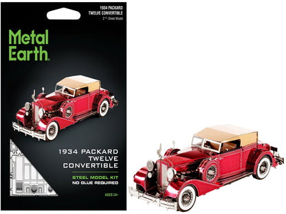 Model Kit 1934 Packard Twelve Convertible Red with Tan Soft Top (Moderate Difficulty) Steel Model by Metal Earth  free shipping USA