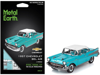 Model Kit 1957 Chevrolet Bel Air Turquoise with White Top (Challenging Difficulty) Steel Model by Metal Earth  free shipping USA
