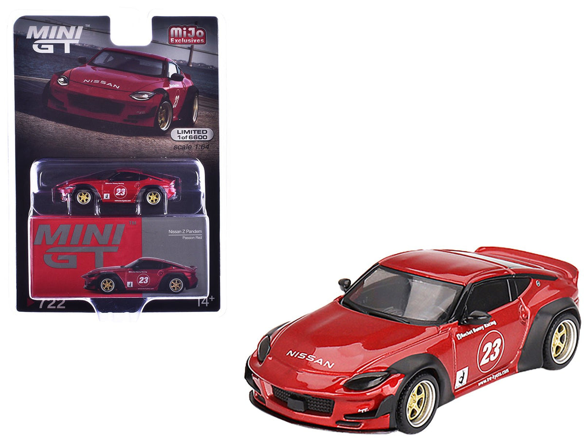 Nissan Z "Pandem" #23 Passion Red Metallic Limited Edition to 6600 pieces Worldwide 1/64 Diecast Model Car by Mini GT  free shipping USA