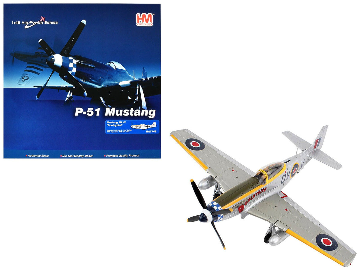 North American Mustang Mk.IV Fighter Aircraft "Flight Lieutenant Arthur S. 'Joe' Doley 19th Squadron" (1945) British Royal Air Force "Air Power Series" 1/48 Diecast Model by Hobby Master  free shipping USA
