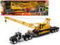 Kenworth W900 Truck with Lowboy Trailer Black and Crane Yellow "Long Haul Trucker" Series 1/32 Diecast Model by New Ray  free shipping USA