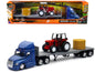 Freightliner Cascadia with Flatbed Trailer Blue with Farm Tractor Red and Hay Bales "Long Haul Trucker" Series 1/43 Diecast Model by New Ray  free shipping USA