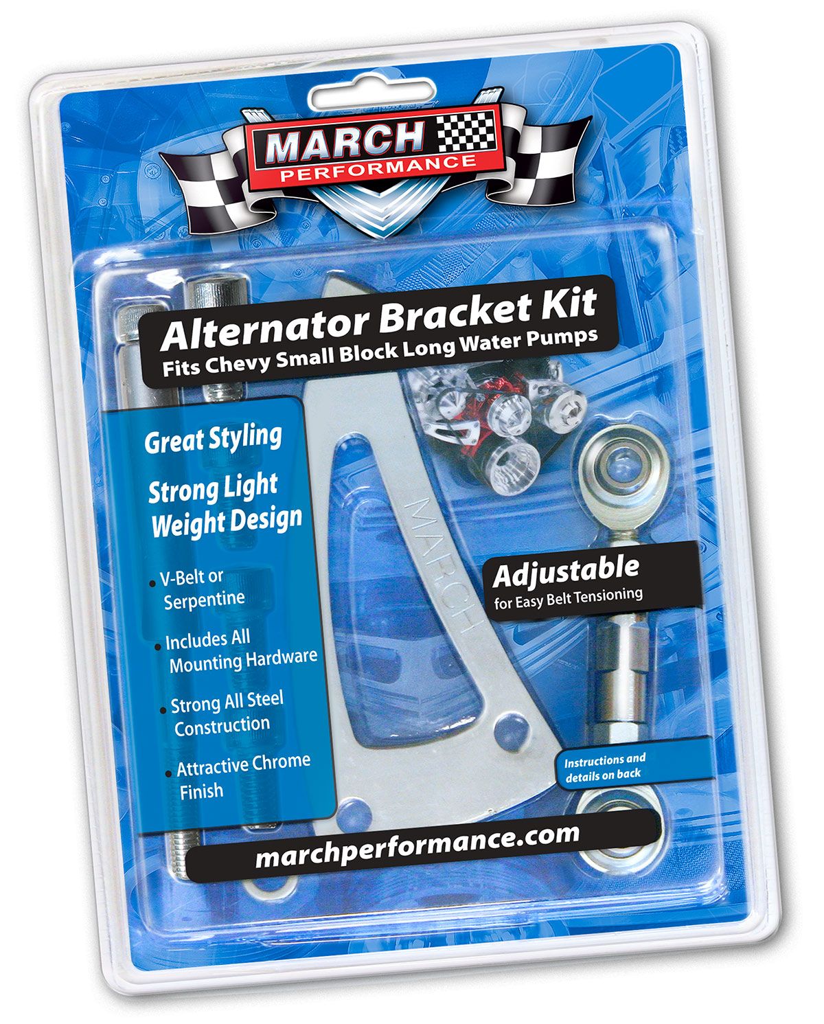 Small Block Chevy Alternator Bracket - Chrome