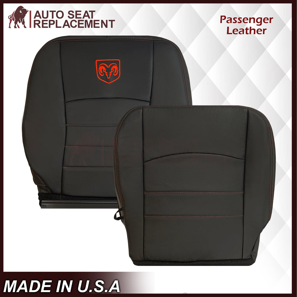 2009 - 2012 Dodge Ram 1500 2500 3500 Laramie Bottom Or Top Replacement Custom Made Seat Cover in Dark Slate (Dark Gray) With Perforated Inserts : Red Logo & Stitching