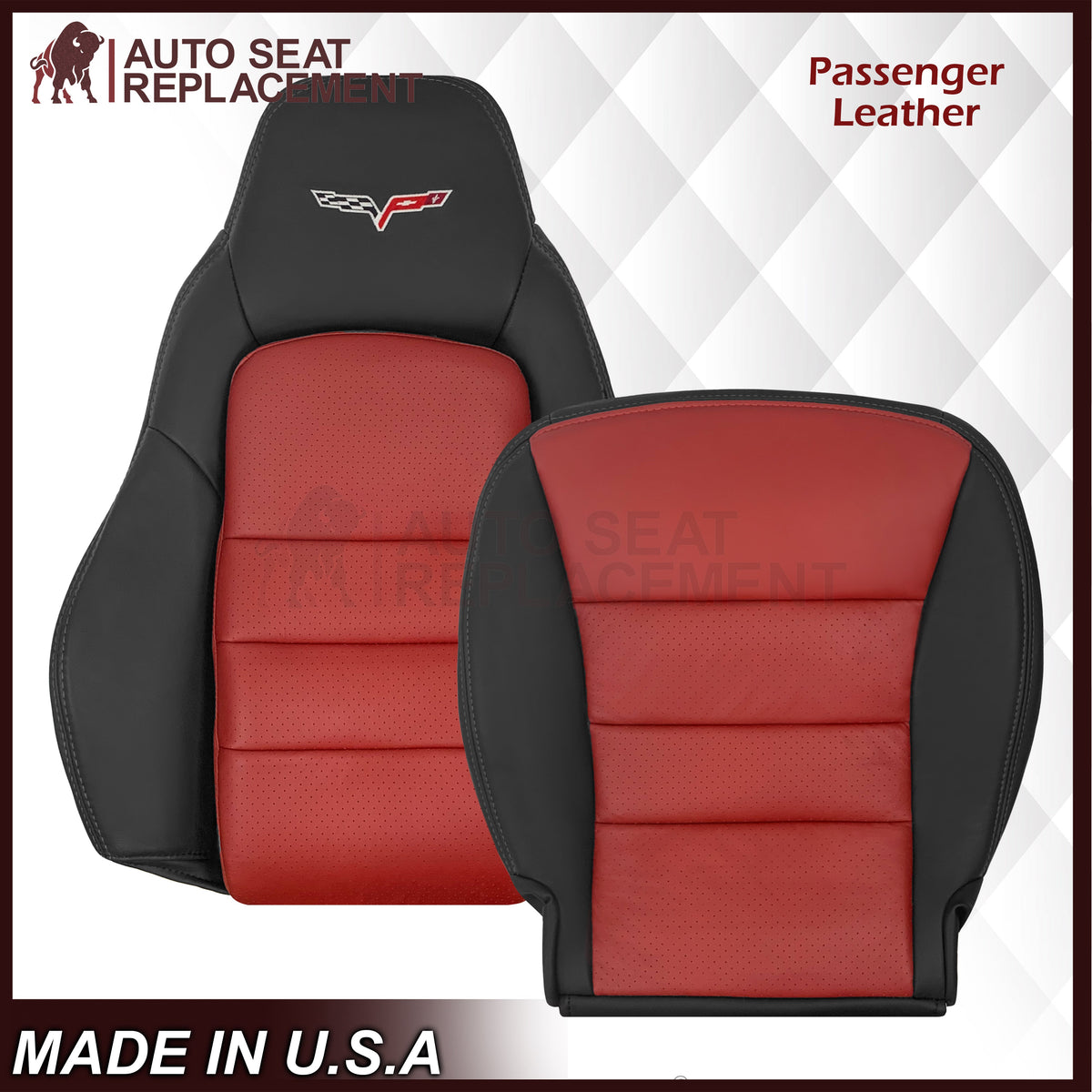 2005 - 2007 Corvette C6 Replacement Seat Cover: C6 2-tone black and Cobalt Red Perforated
