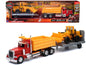 Peterbilt 379 Dump Truck Red and Wheel Loader Yellow with Flatbed Trailer "Long Haul Truckers" Series 1/32 Diecast Model by New Ray  free shipping USA