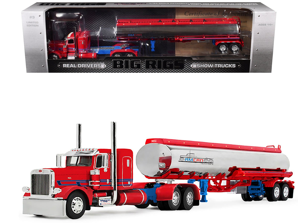 Peterbilt 389 with 36" Flat Top Sleeper and Heil Fuel Tank Trailer "Sancken Custom Truck by Amcan" Red "Big Rigs" Series II #3 1/64 Diecast Model by DCP/First Gear  free shipping USA