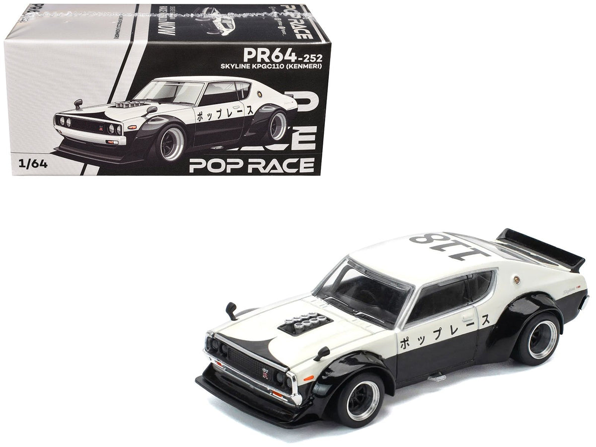 Skyline KPGC110 "Kenmeri" RHD (Right Hand Drive) "Japan National Police Agency Livery" Black and White 1/64 Diecast Model Car by Pop Race  free shipping USA