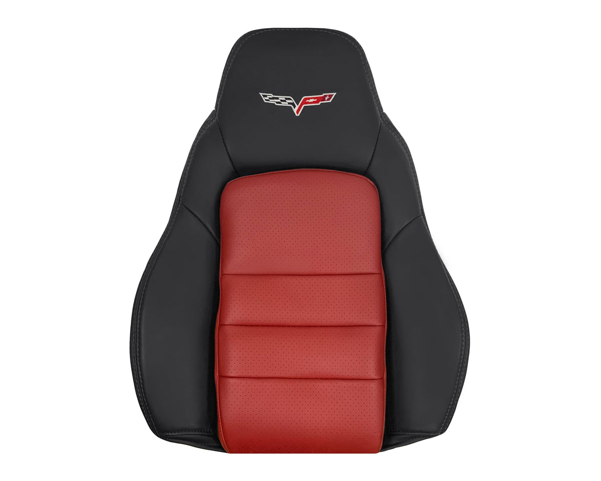 2005 - 2007 Corvette C6 Replacement Seat Cover: C6 2-tone black and Cobalt Red Perforated
