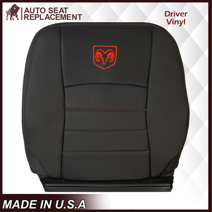 2009 - 2012 Dodge Ram 1500 2500 3500 Laramie Bottom Or Top Replacement Custom Made Seat Cover in Dark Slate (Dark Gray) With Perforated Inserts : Red Logo & Stitching