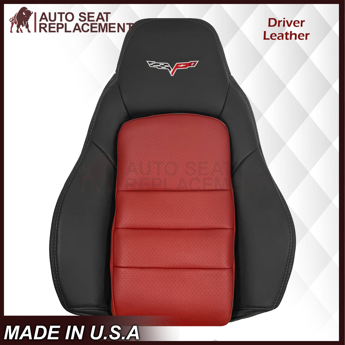 2005 - 2007 Corvette C6 Replacement Seat Cover: C6 2-tone black and Cobalt Red Perforated
