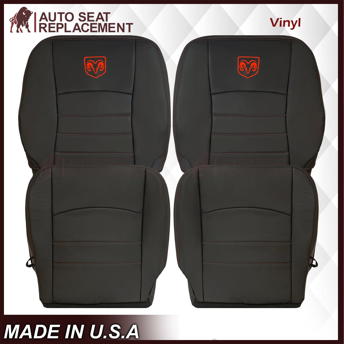 2009 - 2012 Dodge Ram 1500 2500 3500 Laramie Bottom Or Top Replacement Custom Made Seat Cover in Dark Slate (Dark Gray) With Perforated Inserts : Red Logo & Stitching
