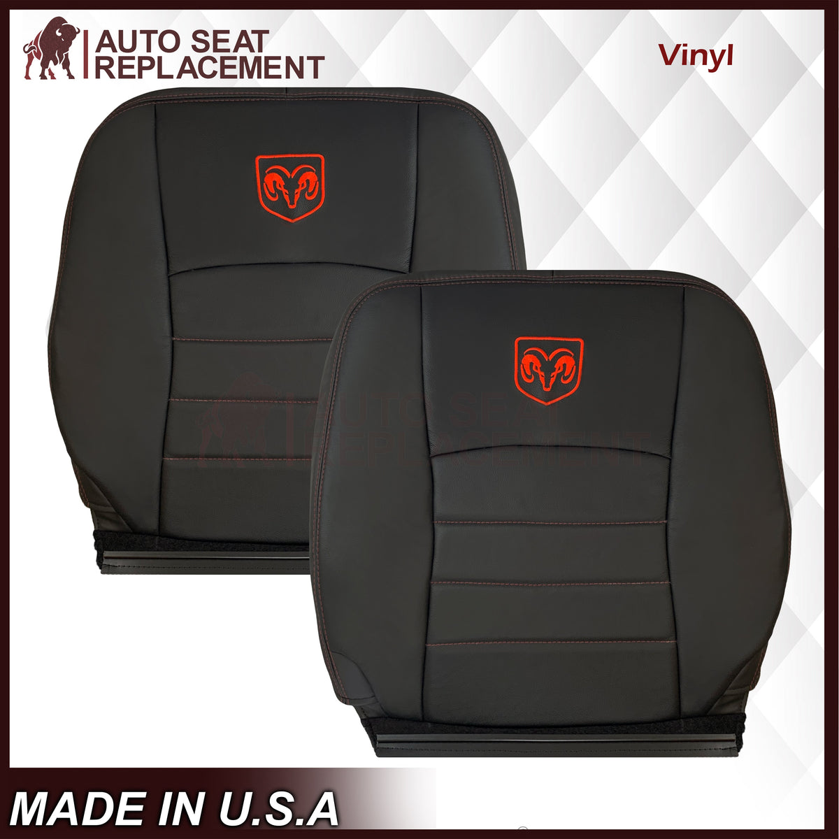 2009 - 2012 Dodge Ram 1500 2500 3500 Laramie Bottom Or Top Replacement Custom Made Seat Cover in Dark Slate (Dark Gray) With Perforated Inserts : Red Logo & Stitching