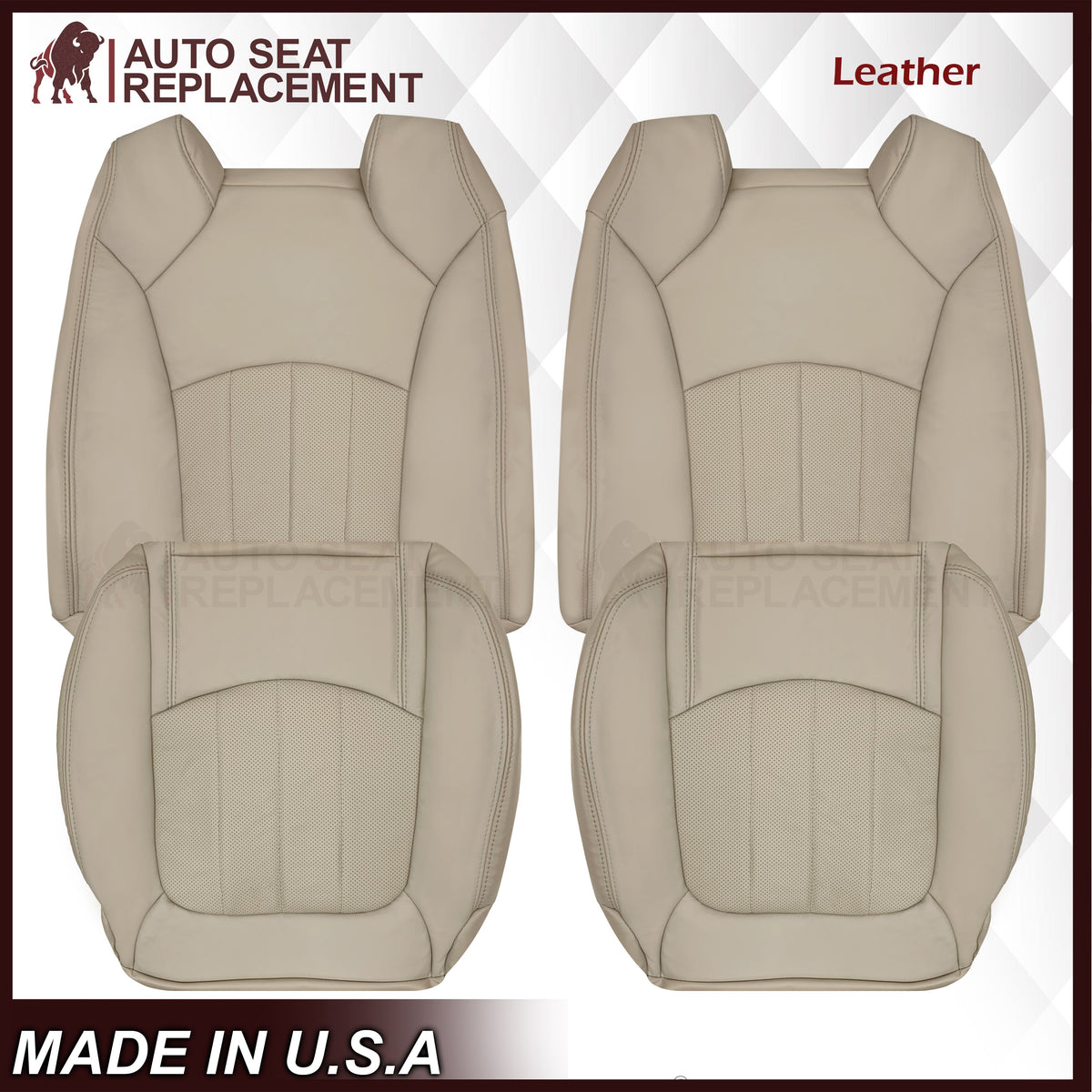 2008-2012 Buick Enclave Perforated Replacement Seat Covers In Tan: Choose Leather or Syn. Leather