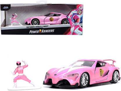 Toyota FT-1 Concept Pink Metallic and Pink Ranger Diecast Figurine "Power Rangers" "Hollywood Rides" Series 1/32 Diecast Model Car by Jada  free shipping USA