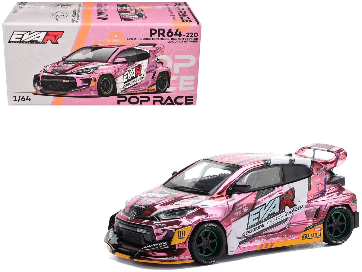 Toyota Goodride GR Yaris RHD (Right Hand Drive) "EVA RT Production Model-08" Pink Metallic with Graphics 1/64 Diecast Model Car by Pop Race  free shipping USA