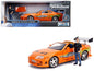 Toyota Supra Orange Metallic with Brian Diecast Figurine "Fast & Furious" Movie 1/24 Diecast Model Car by Jada  free shipping USA