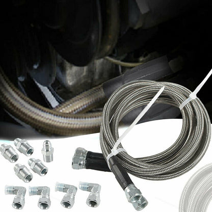 SS Braided Transmission Cooler Hose Lines Fittings TH350 700R4 TH400 52" Length