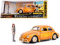 Volkswagen Beetle Weathered Yellow with Robot on Chassis and Charlie Diecast Figurine "Bumblebee" (2018) Movie ("Transformers" Series) "Hollywood Rides" Series 1/24 Diecast Model Car by Jada  free shipping USA