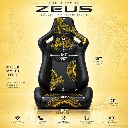 Ryujin Collection Gold Dragon Reclinable Adjustable Racing Bucket Seat
